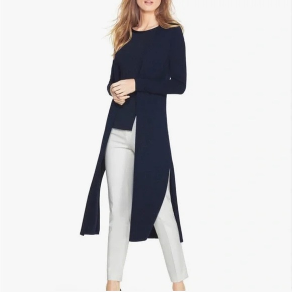 White House Black Market Navy Blue Long Duster Cardigan Sweater Size Medium - Picture 1 of 11